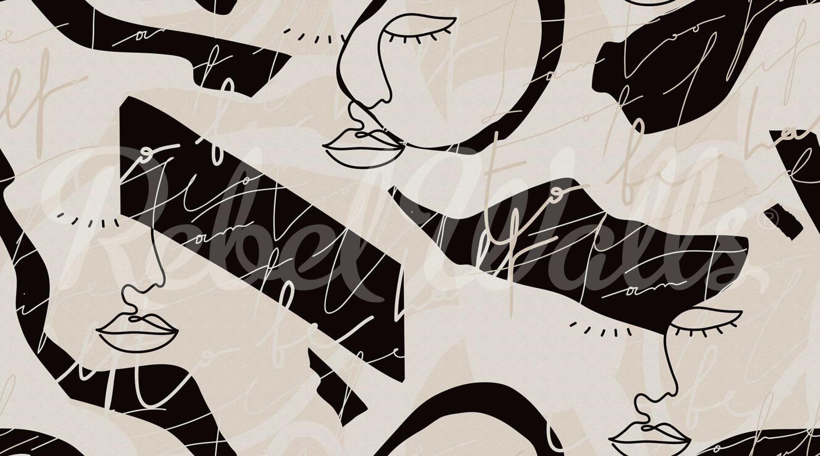 Lined Faces, Beige, Rebel Walls