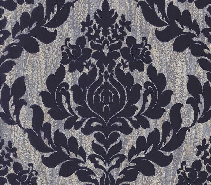 Faversham, Navy Blue Luxury Flock, 1838 Wallcoverings, 5.3mp / rola