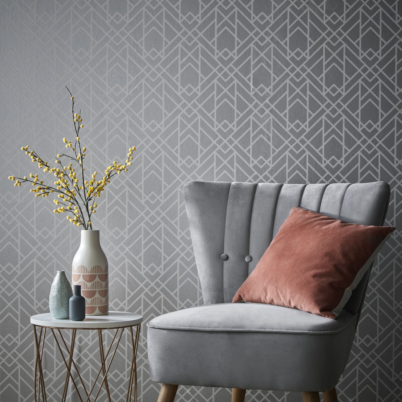 Metro, Soft Grey Silver Luxury Geometric, 1838 Wallcoverings, 5.3mp / rola 2