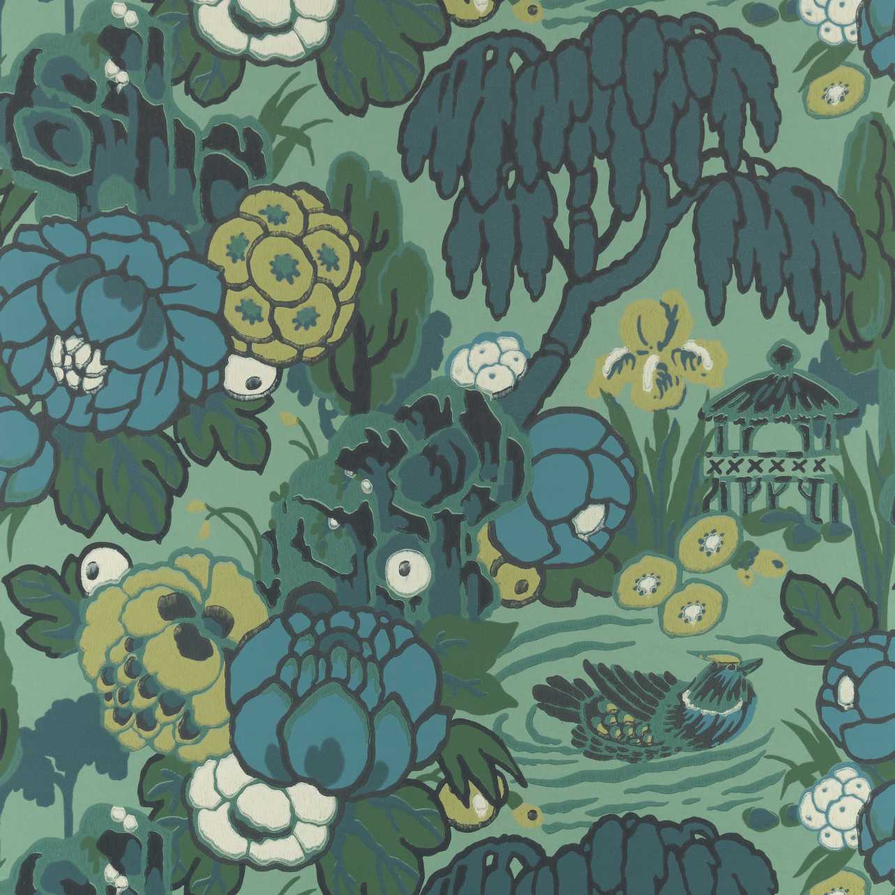 Mandarin Garden, Jade Green, 1838 Wallcoverings, 5.3mp / rola