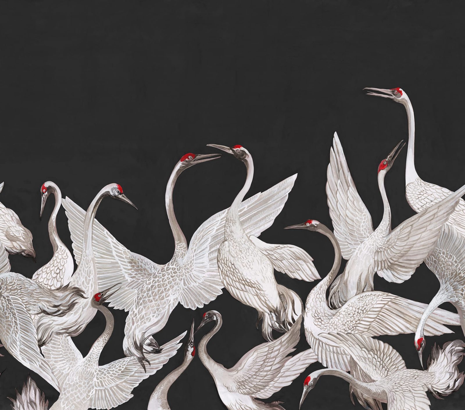 Soaring Cranes, Black, Rebel Walls