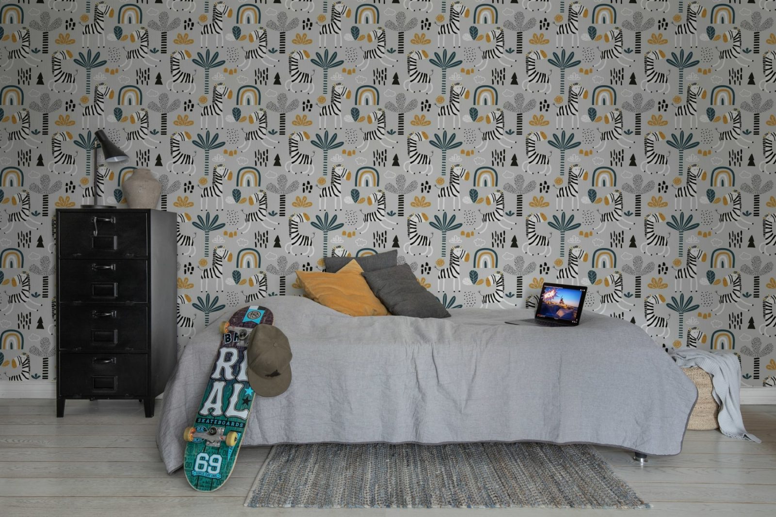 Happy Zebra, Gray, Rebel Walls 3