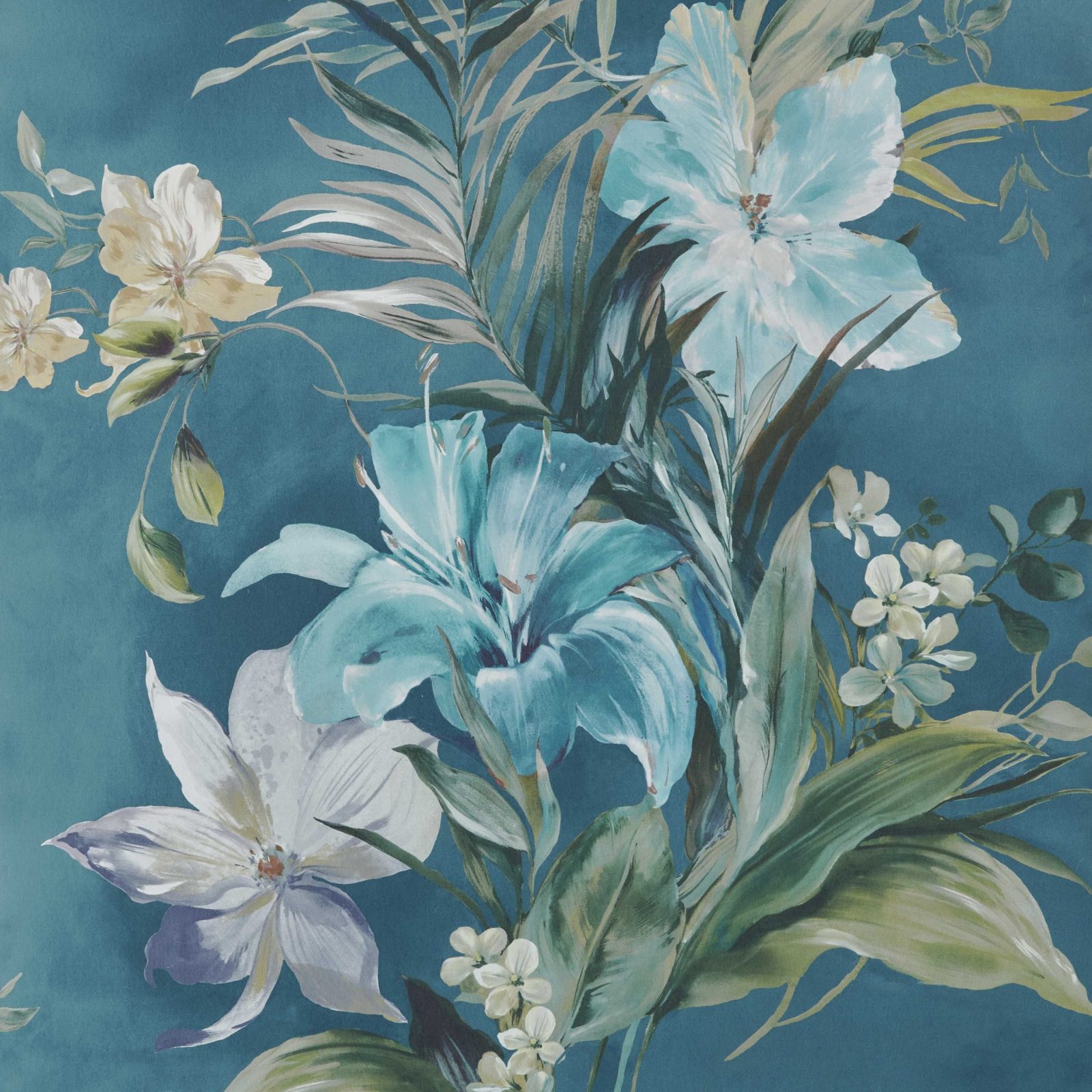 Lilliana, Peacock Blue Luxury Floral, 1838 Wallcoverings, 5.3mp / rola