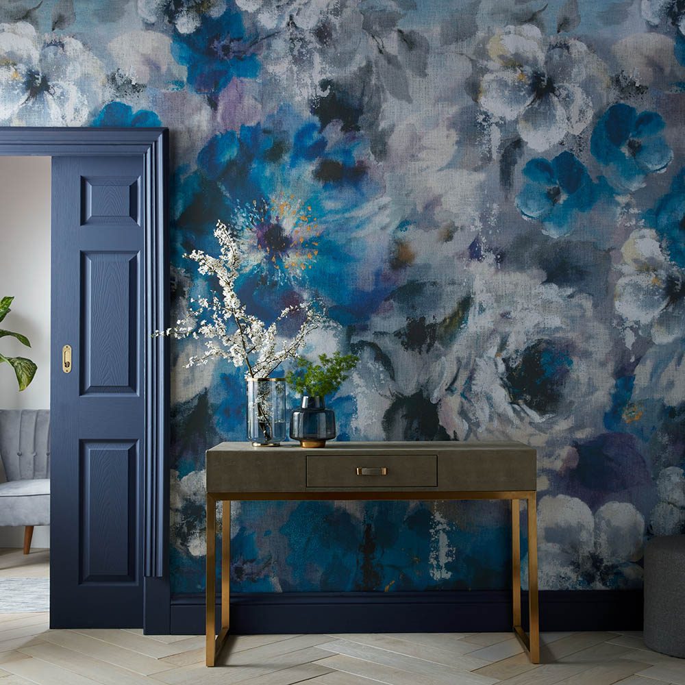 Bloom, Sapphire Blue Luxury Floral, 1838 Wallcoverings, 6.5mp / rola 2