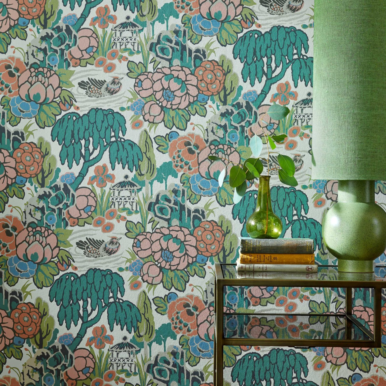 Mandarin Garden, Coral, 1838 Wallcoverings, 5.3mp / rola 2
