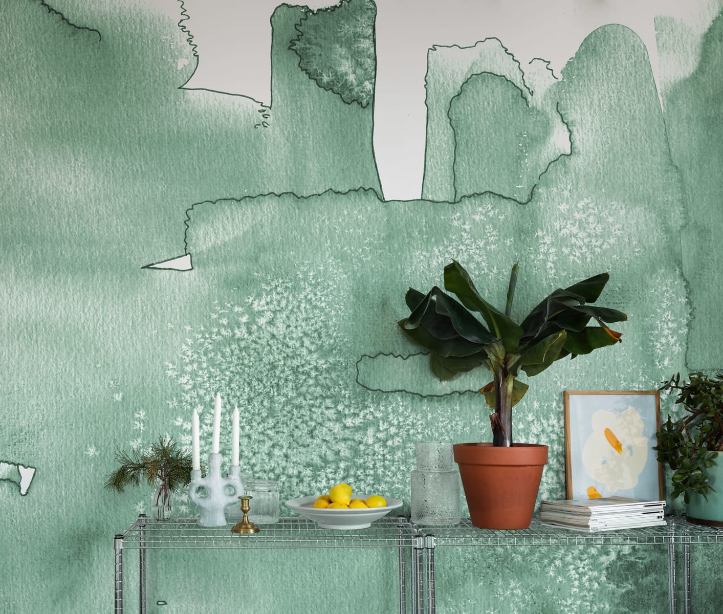 Watercolor City, Green, Rebel Walls 3
