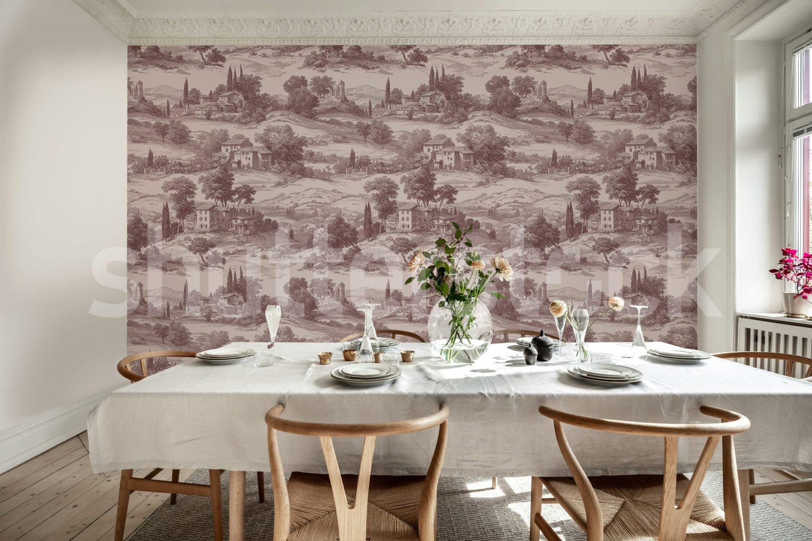 Countryside Toile, Cambridge Red, Rebel Walls 3