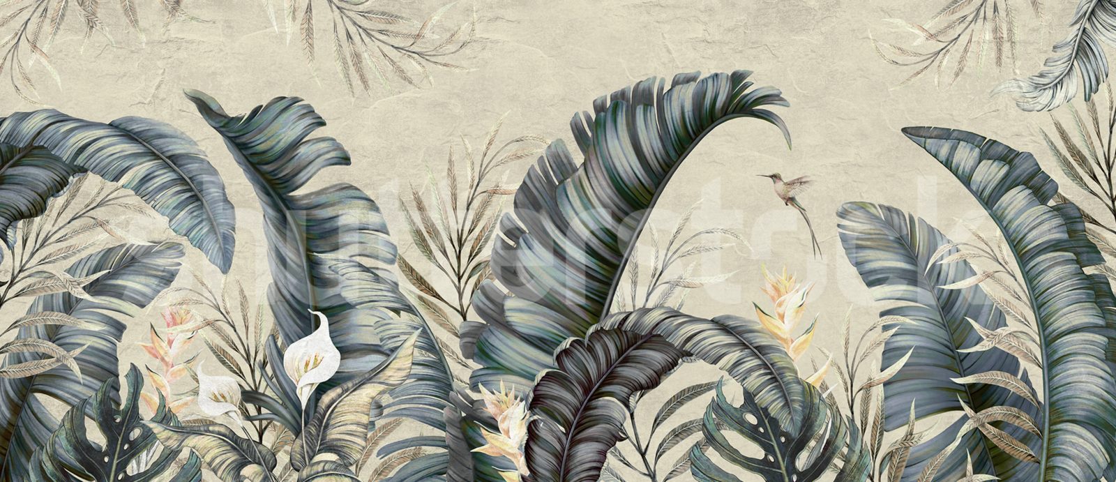 Tropical Leaves, Beige, Rebel Walls