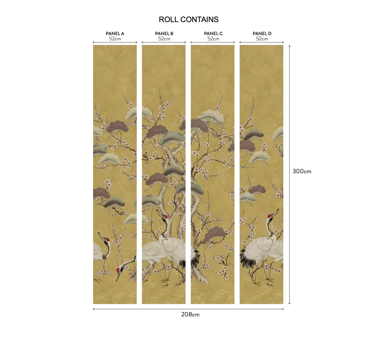 Kyoto Blossom, Golden Yellow, 1838 Wallcoverings, 6.53mp / rola 3