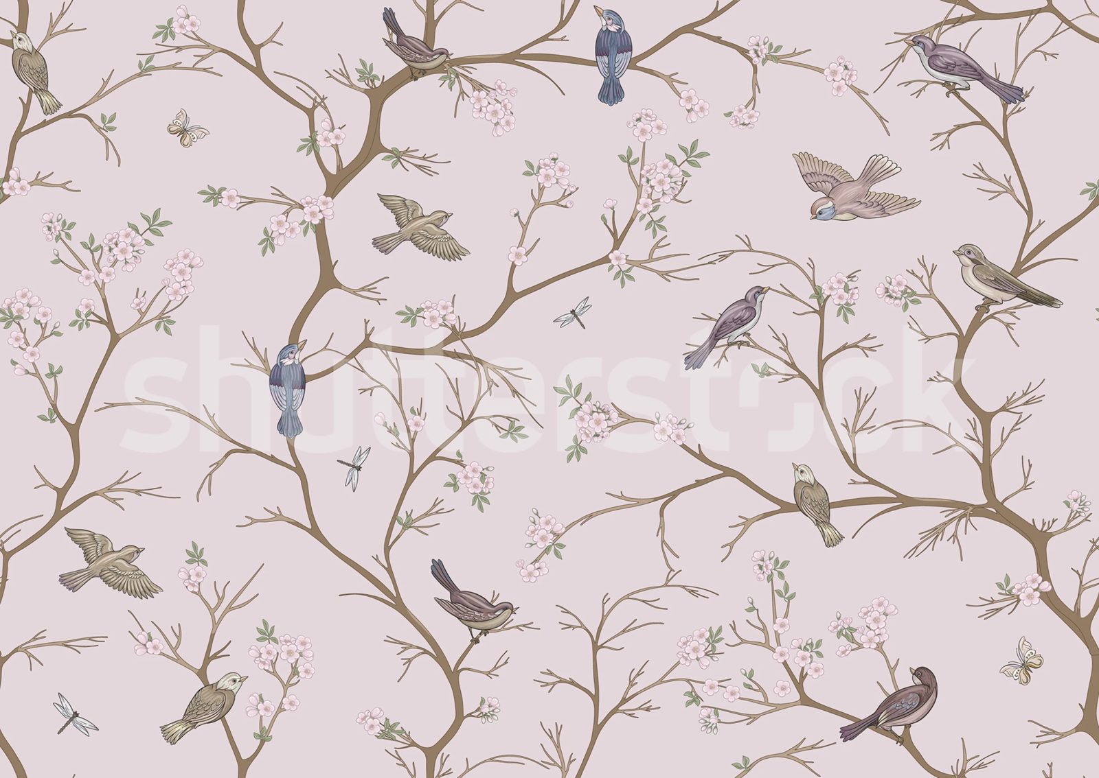 Bird Chinoiserie, Pink, Rebel Walls