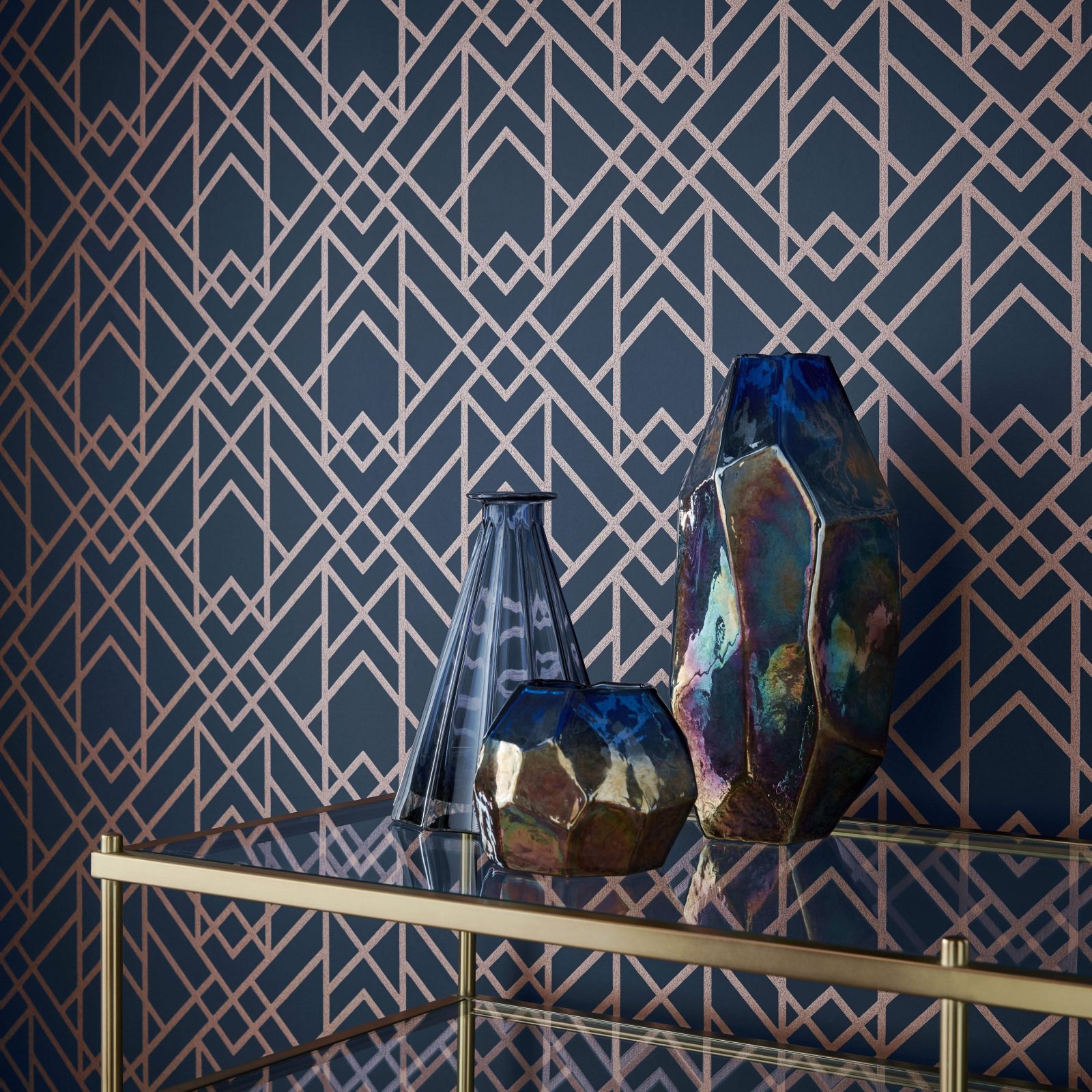 Metro, Midnight Blue Luxury Geometric, 1838 Wallcoverings, 5.3mp / rola 2
