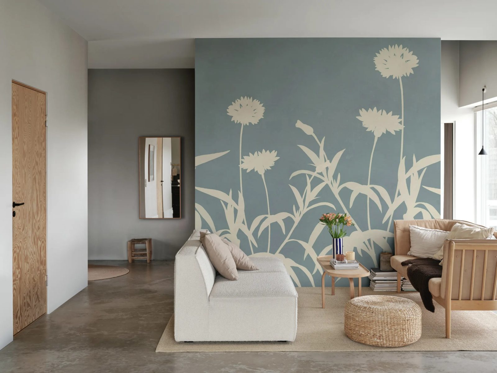 Floral Silhouette, Blue, Rebel Walls 3