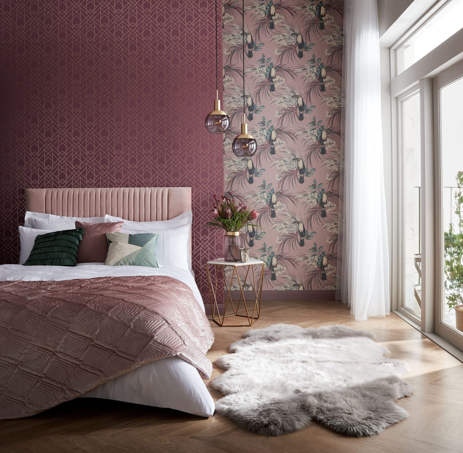 Metro, Cassis Purple Luxury Geometric, 1838 Wallcoverings, 5.3mp / rola 2