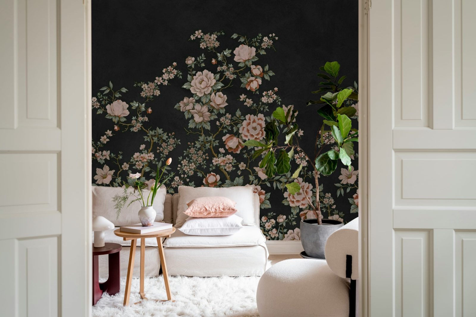Floral Chinoiserie, Black, Rebel Walls 3