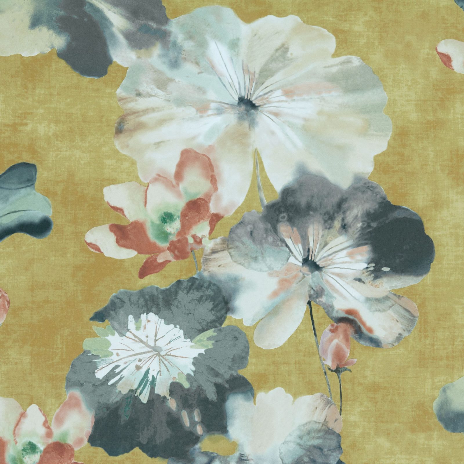 Water Lilies, Honey Yellow Luxury Floral, 1838 Wallcoverings, 5.3mp / rola
