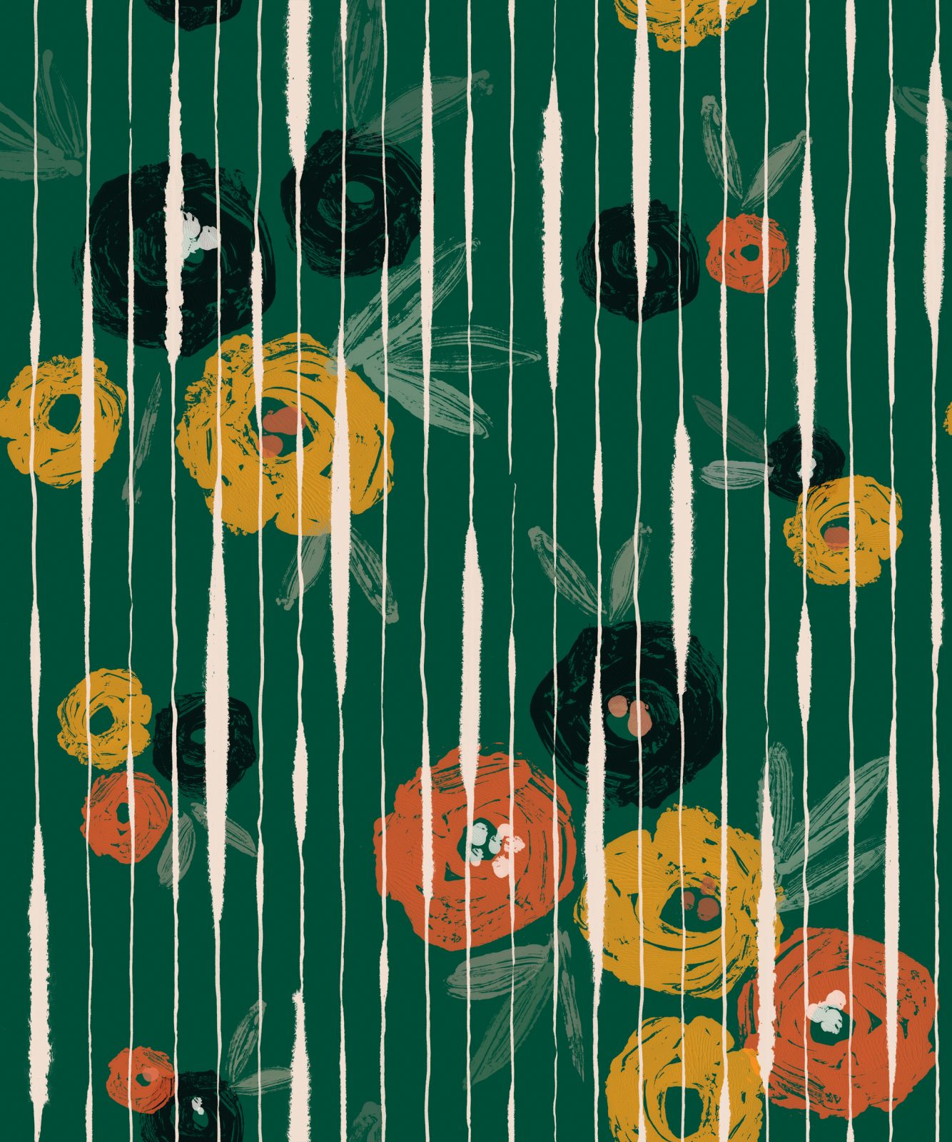 Broken Poppies, Green, TresTintas 5mp / rola