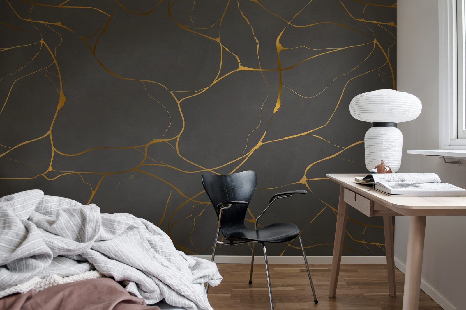 Gold Swirl, Dark Gray, Rebel Walls 3