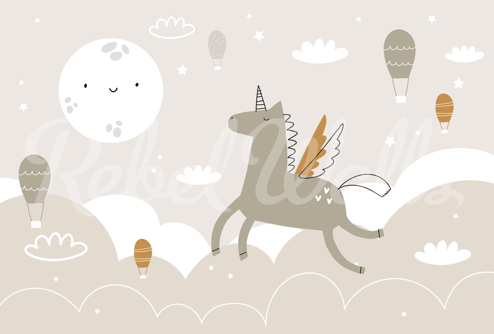 Flying Unicorn, Beige, Rebel Walls