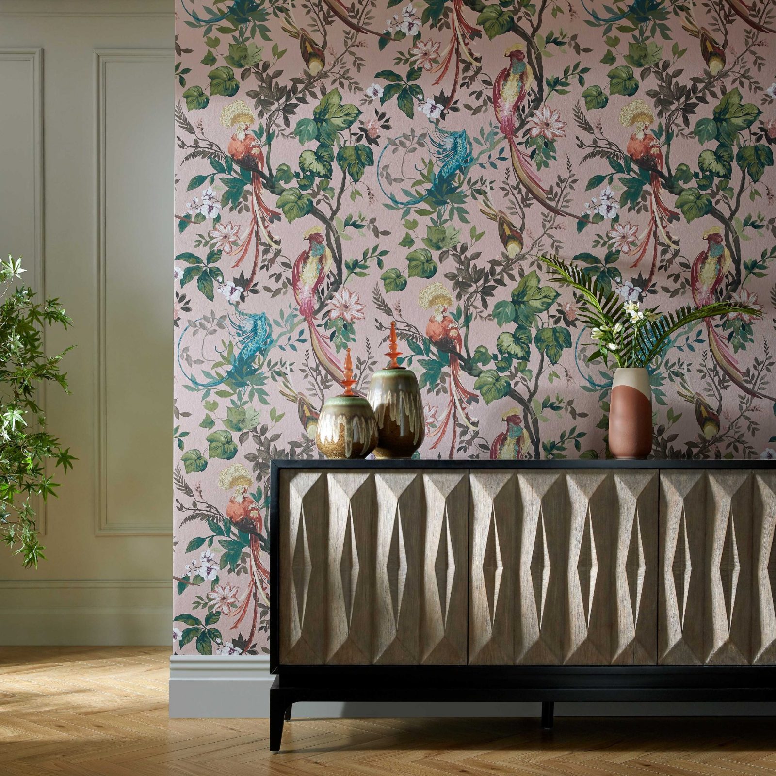 Bird Sonnet, Blush Pink Luxury Bird, 1838 Wallcoverings, 7mp / rola 2