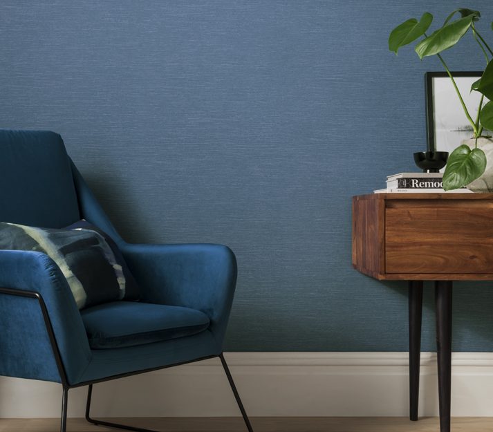 Raffia, Lagoon Blue Luxury Plain, 1838 Wallcoverings, 5.3mp / rola 2