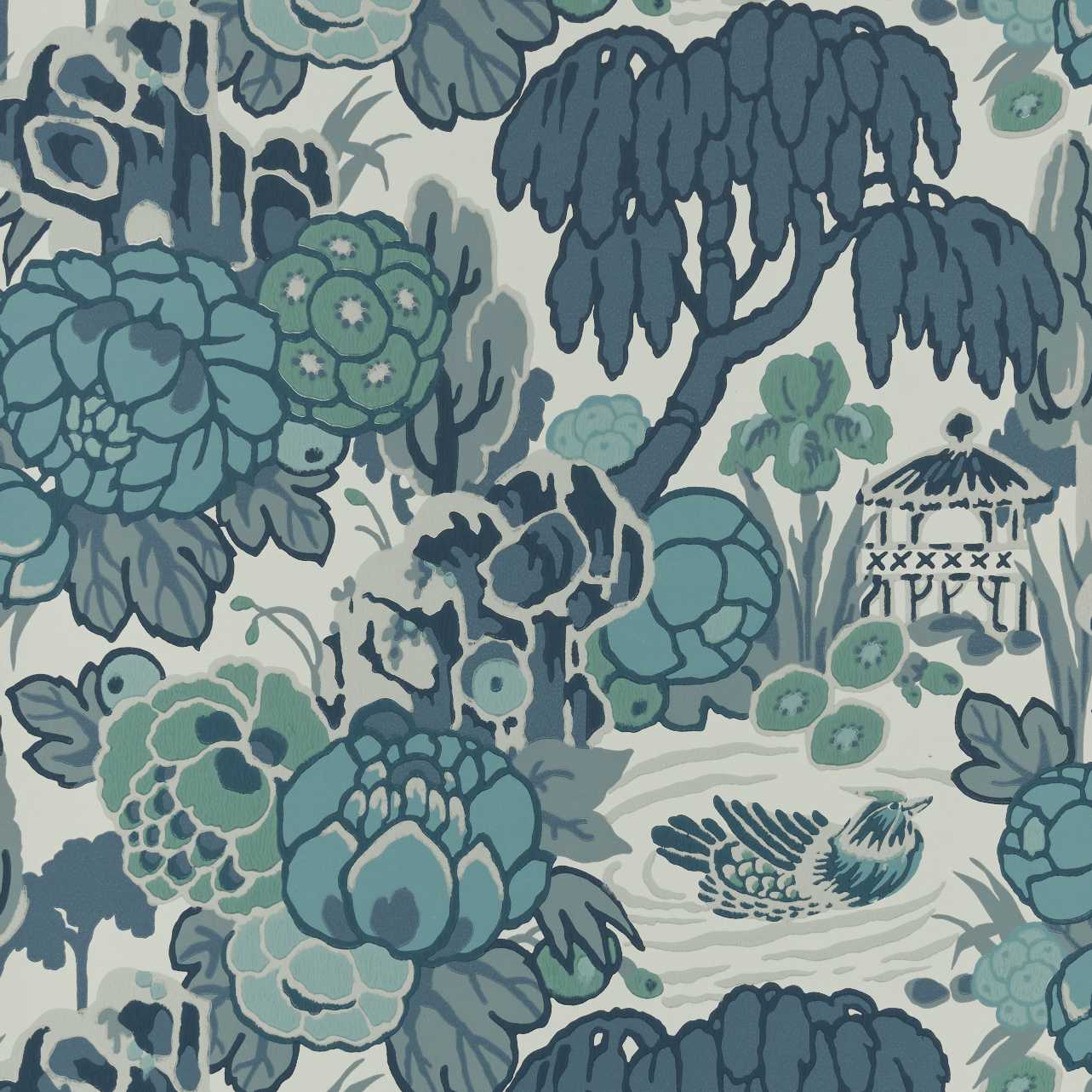 Mandarin Garden, Mist Blue, 1838 Wallcoverings, 5.3mp / rola