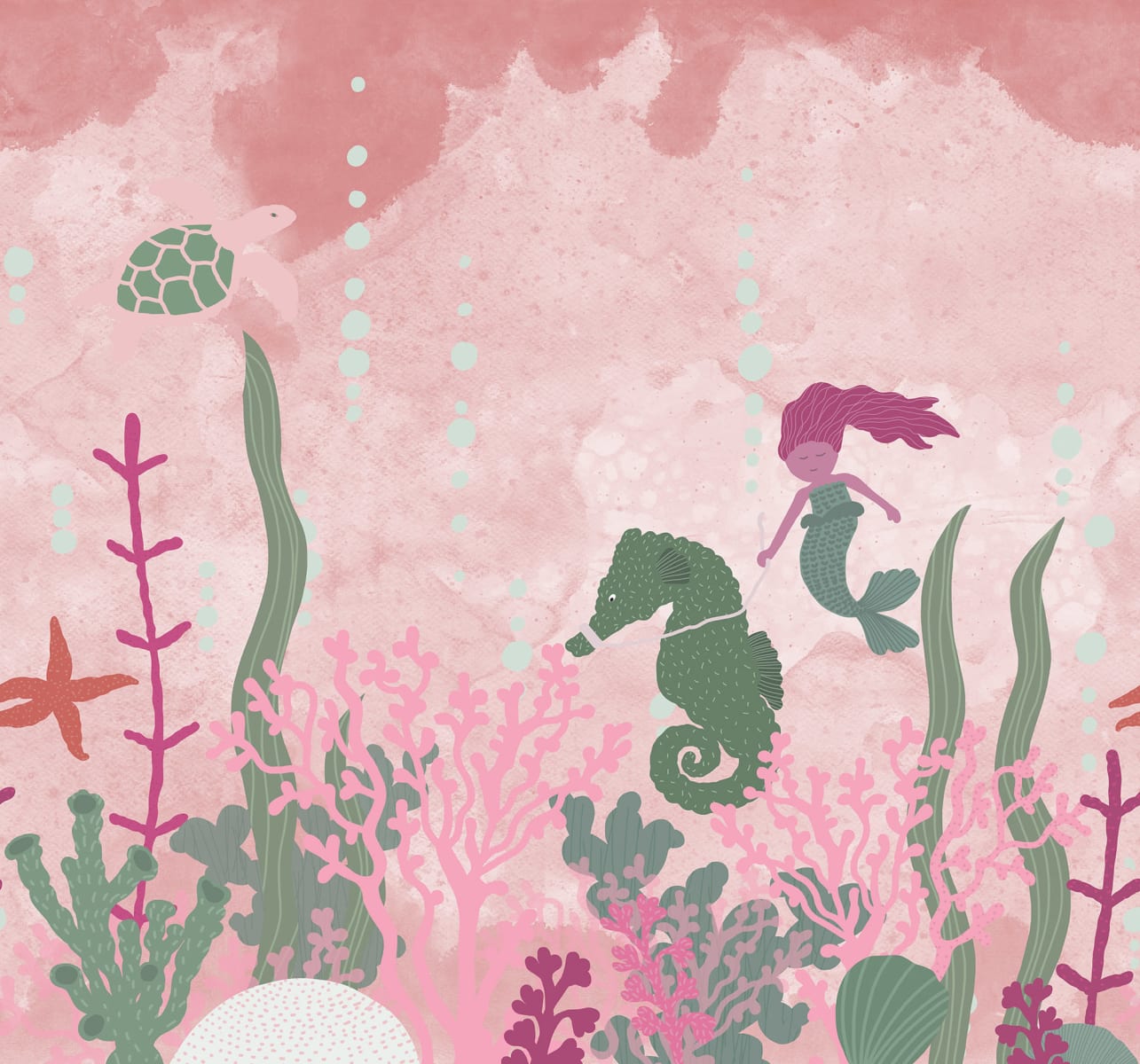 Mermaid World, Pink, Rebel Walls