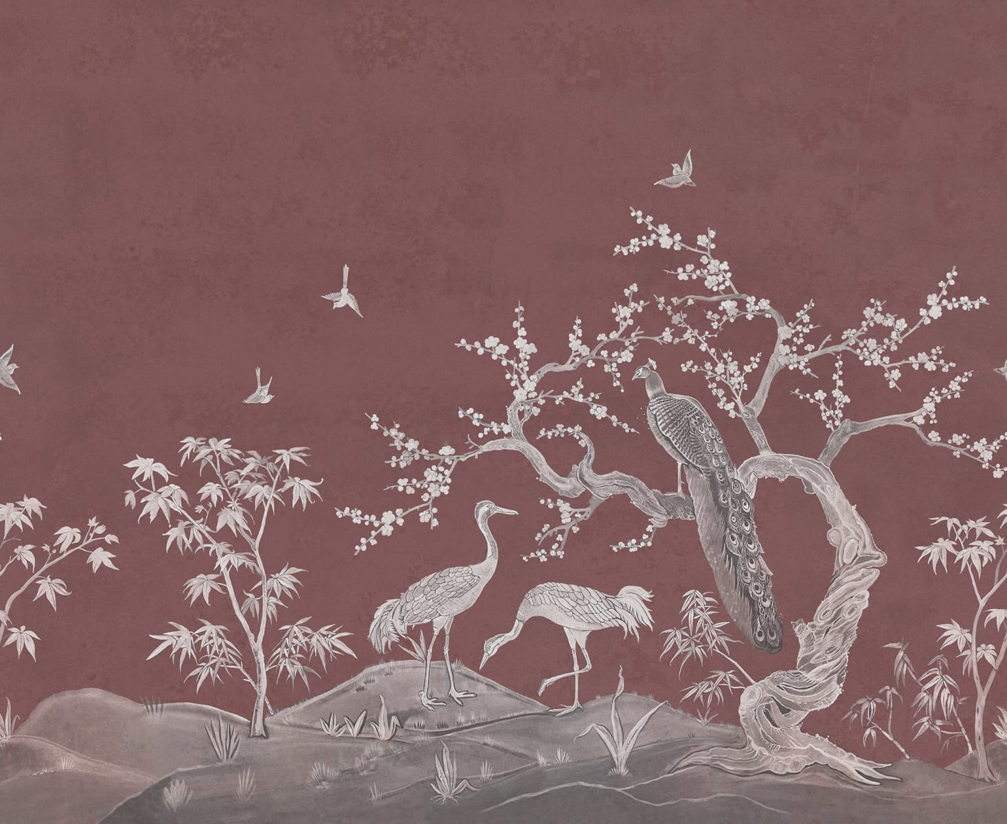 Chinoiserie Lace, Raspberry Red, Rebel Walls