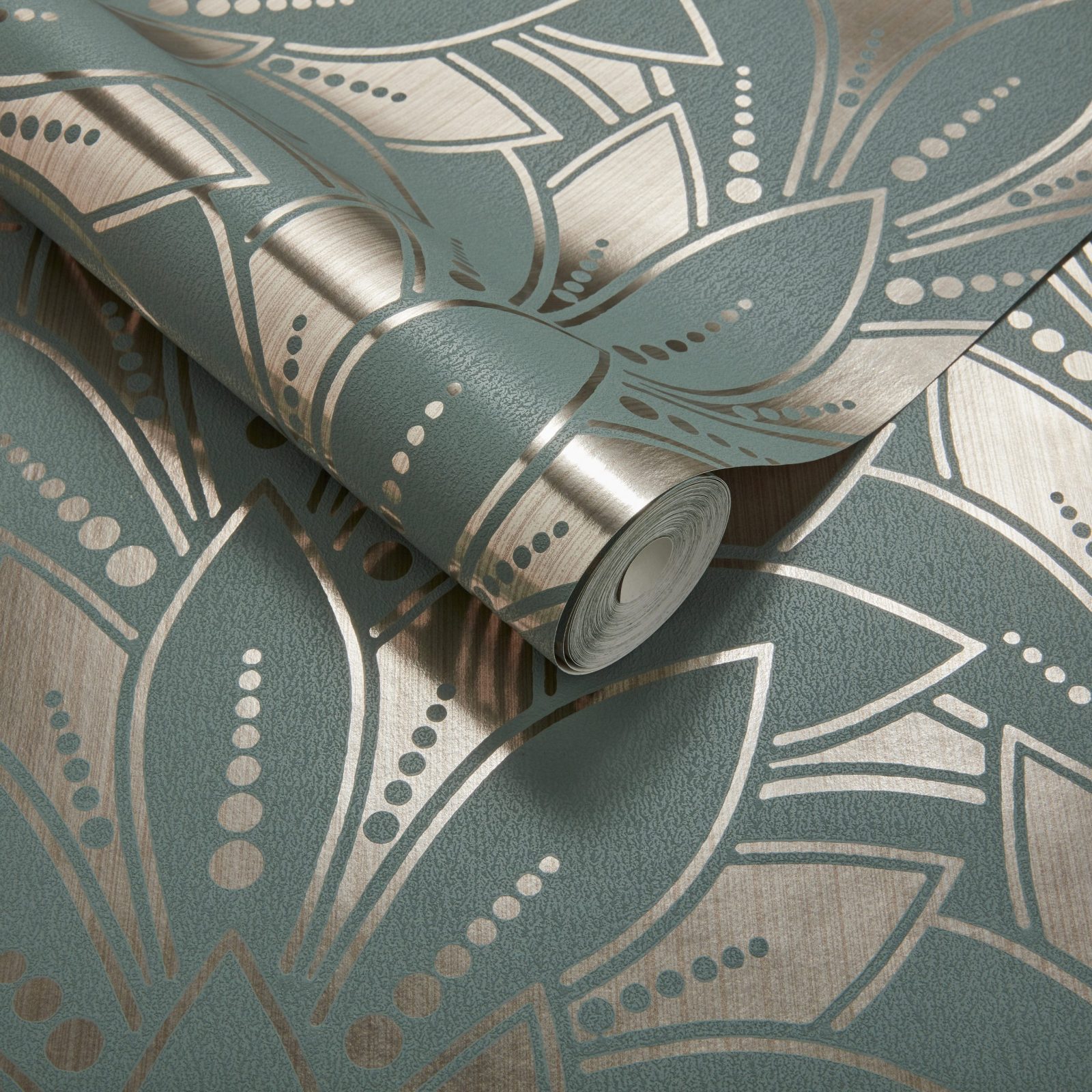 Astoria, Neo Mint Green and Gold Luxury Foil, 1838 Wallcoverings, 5.3mp / rola 3
