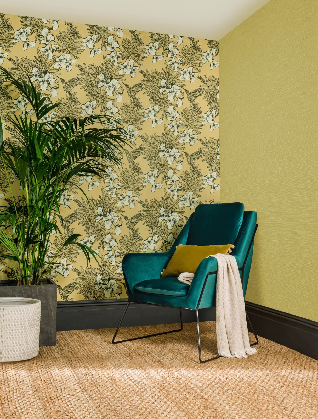 Raffia, Mustard Yellow Luxury Plain, 1838 Wallcoverings, 5.3mp / rola 2