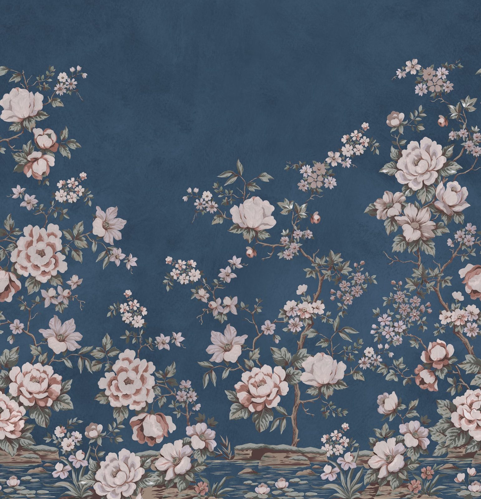 Floral Chinoiserie, Dark Blue, Rebel Walls
