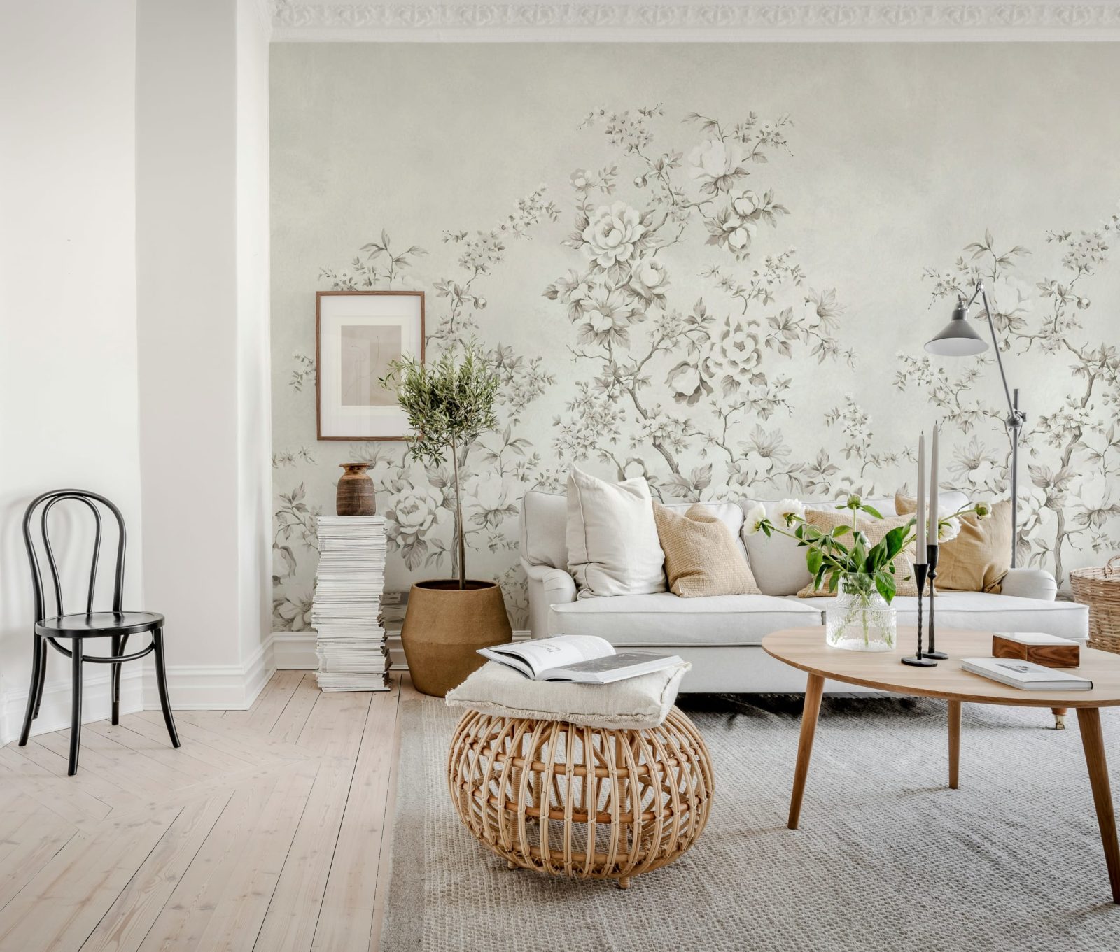 Floral Chinoiserie, Gray, Rebel Walls 2