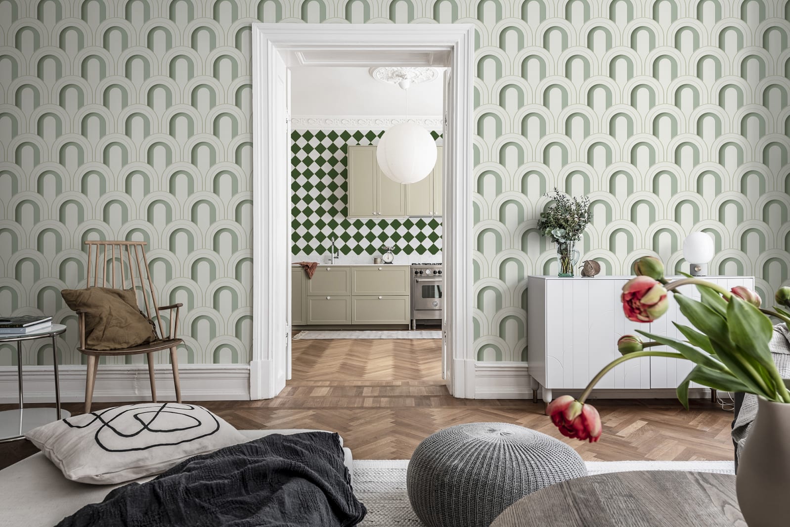 Arch Deco Bijou, Soft Green, Rebel Walls, 5 mp / rola 2