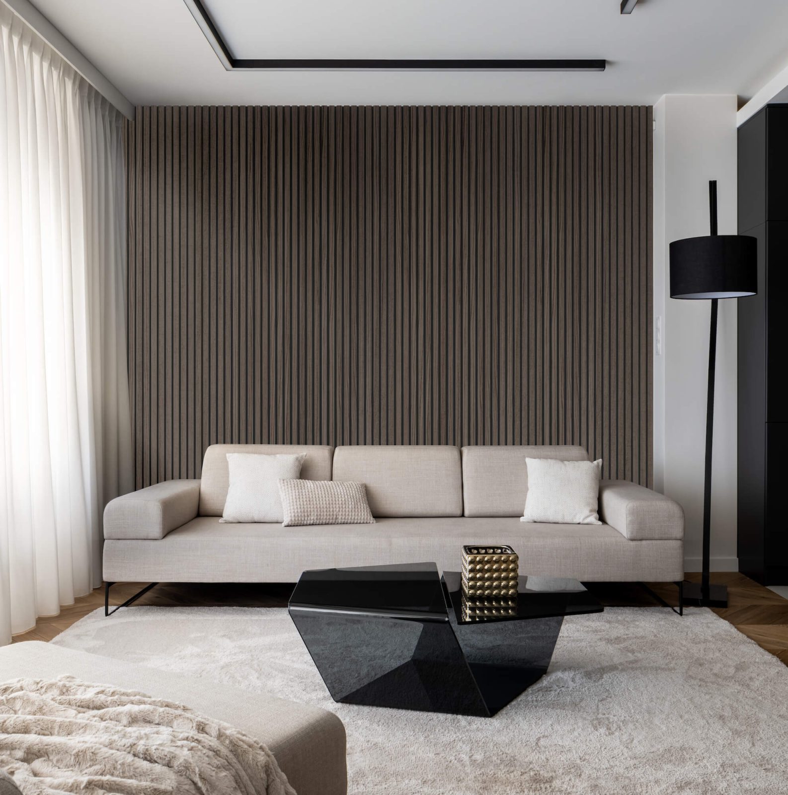 Riflaj decorativ MDF, Walnut, fonoabsorbant, 270x28cm, Lamelio 2