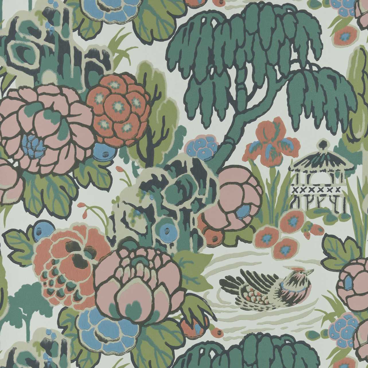 Mandarin Garden, Coral, 1838 Wallcoverings, 5.3mp / rola