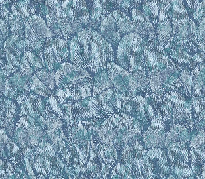 Tranquil, Lagoon Blue Luxury Feather, 1838 Wallcoverings, 5.3mp / rola