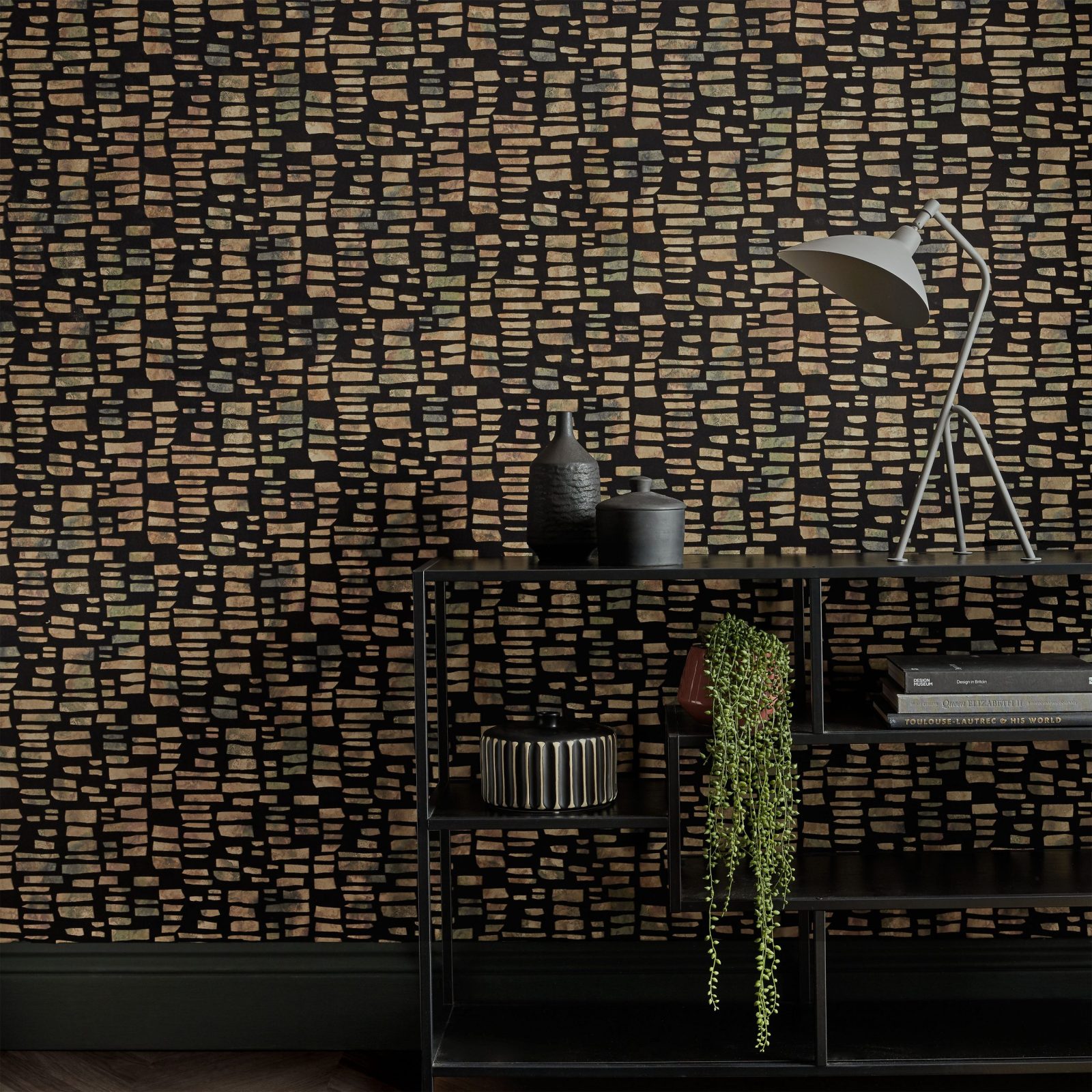 Fusion, Bracken Black Luxury Flock, 1838 Wallcoverings, 5.3mp / rola 2