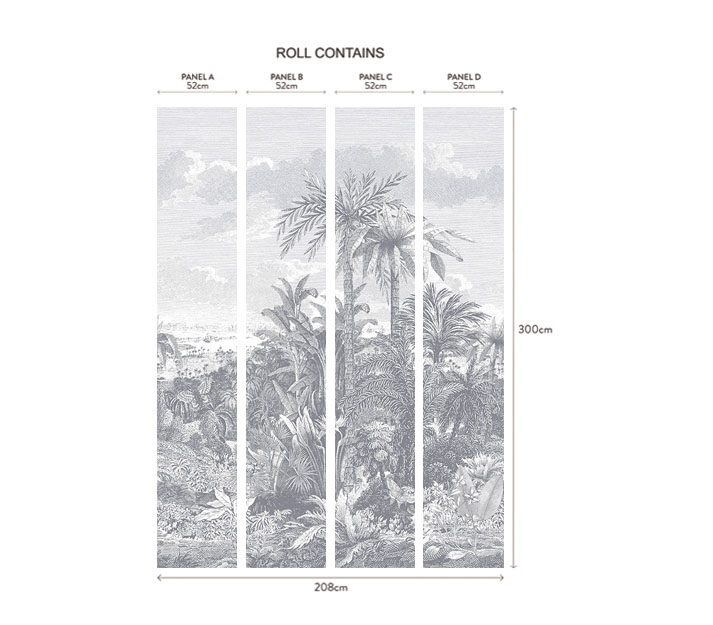Paradise Found, Monochrome Luxury Tropical, 1838 Wallcoverings, 6.5mp / rola 3