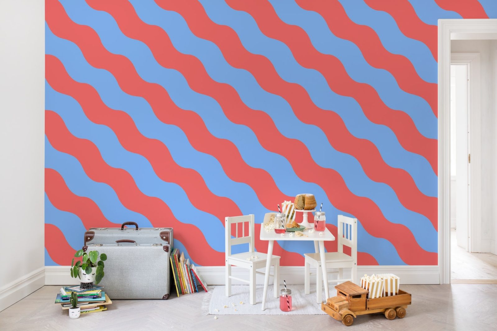 Polka Stripe, Red & Blue, Rebel Walls 3