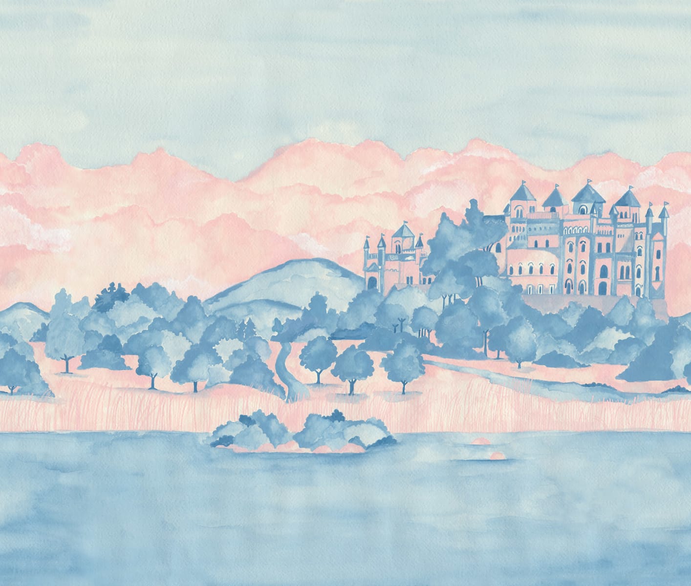 Castle by the Lake, Pink & Blue, Rebel Walls
