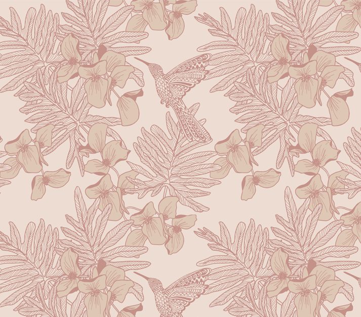 Hummingbird, Beach Pink Luxury Bird, 1838 Wallcoverings, 5.3mp / rola