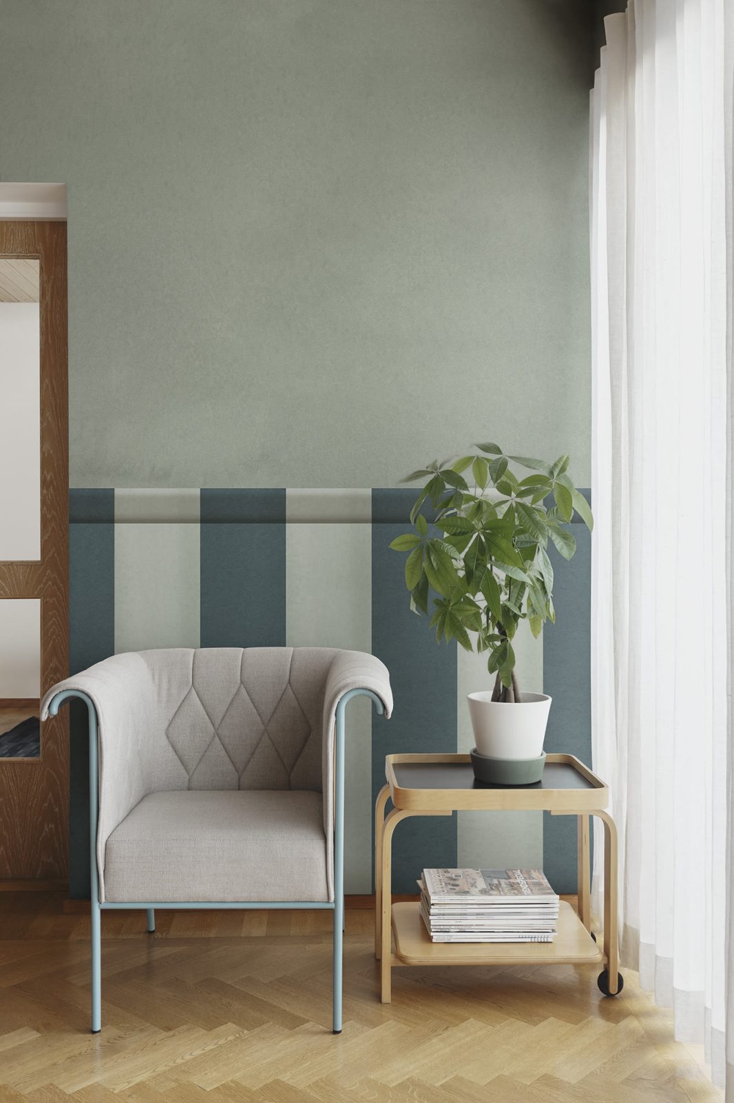 Striped Panel, Green, Rebel Walls 3