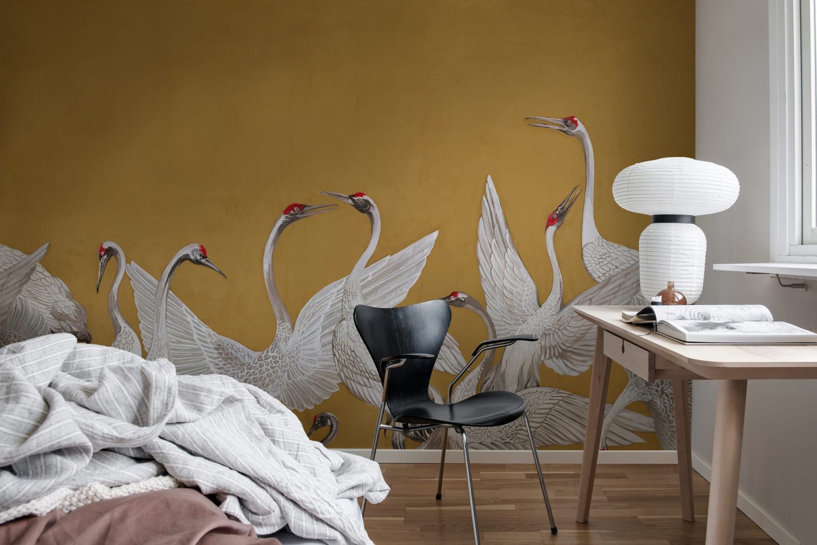 Soaring Cranes, Yellow, Rebel Walls 3