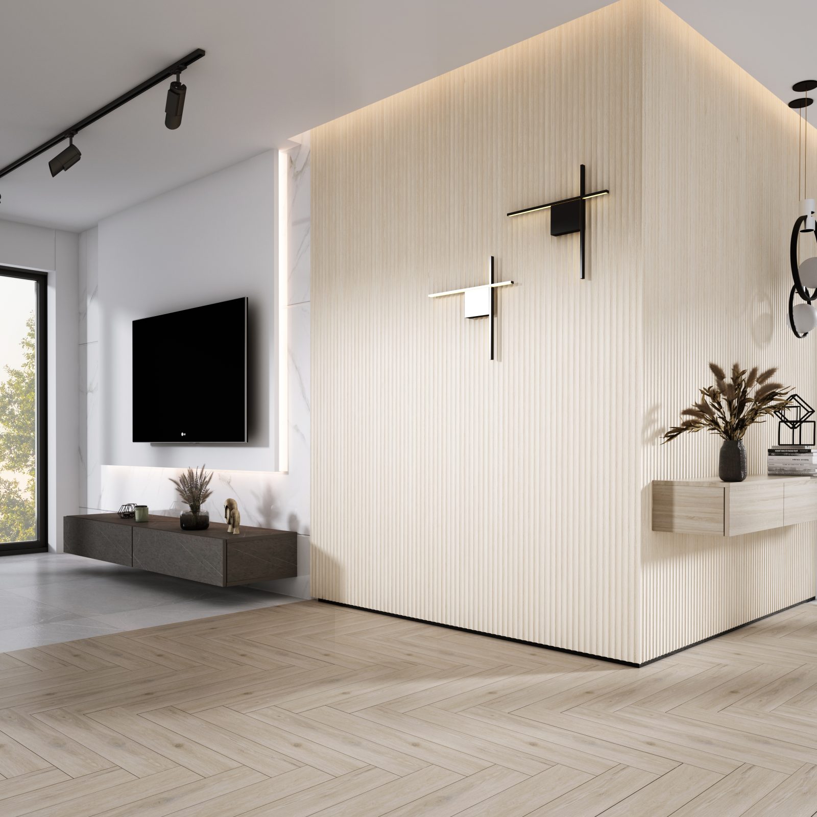 Riflaj decorativ 3D Onda, Stejar Alb, 270x11.2cm, Lamelio 2