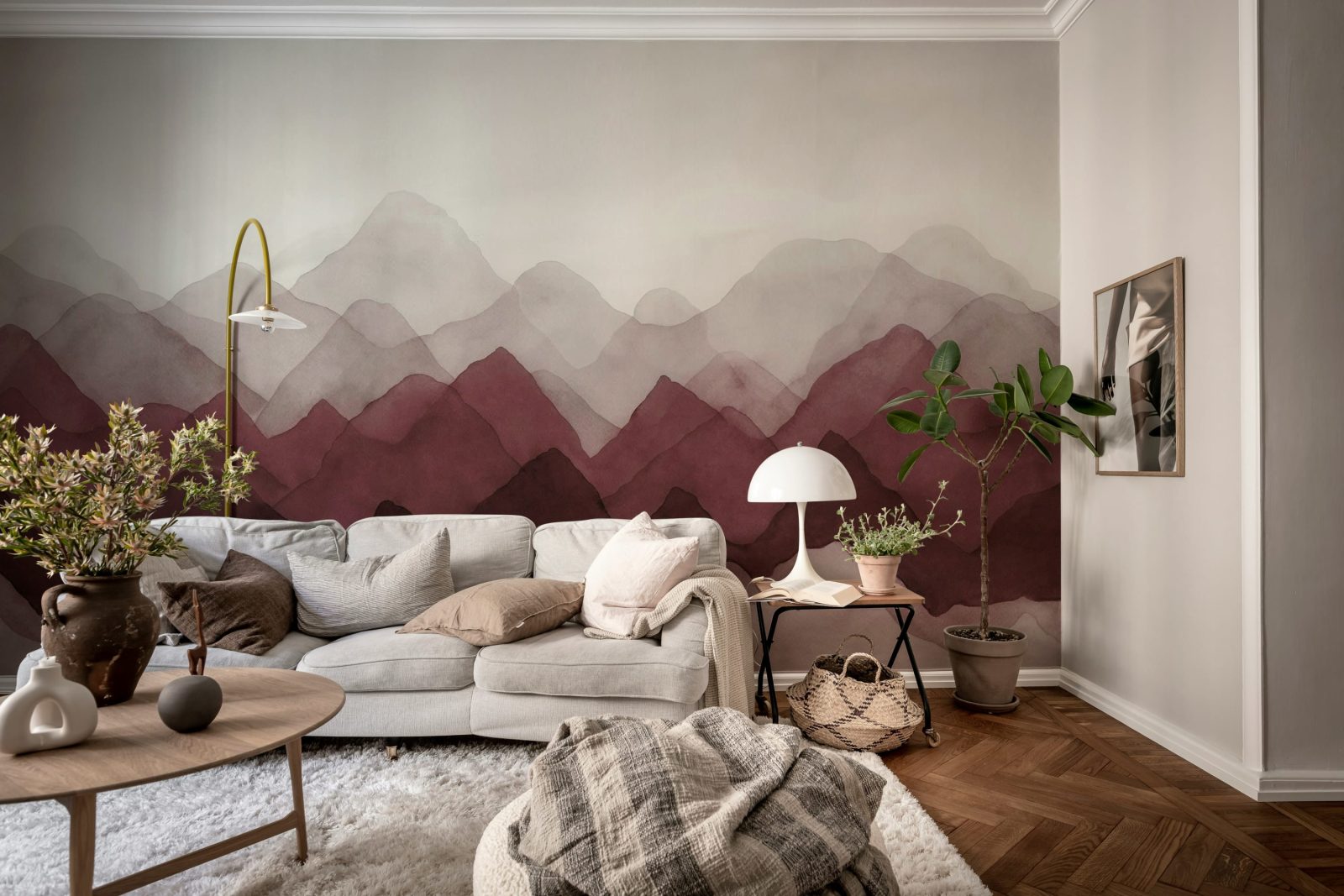 Watercolor Mountain, Burgundy, Rebel Walls 3