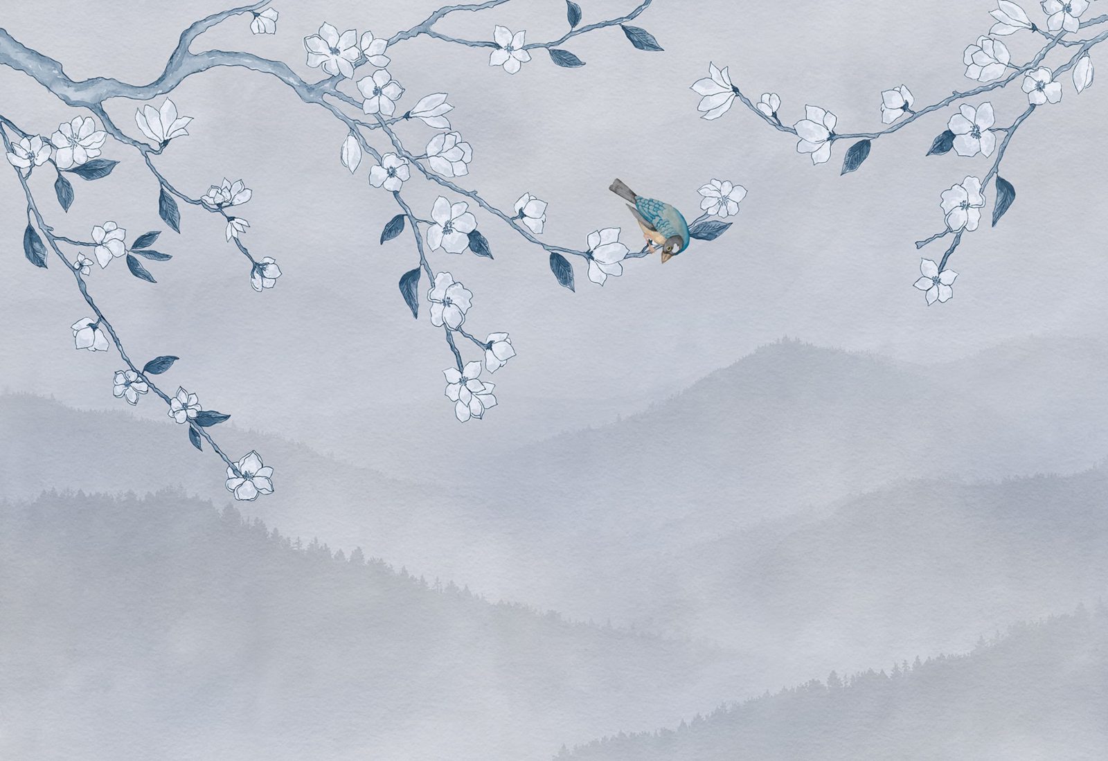 Bird in Tree, Blue, Rebel Walls