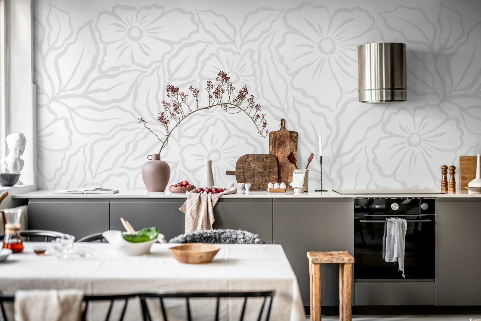 Ink Flowers, White, Rebel Walls 2