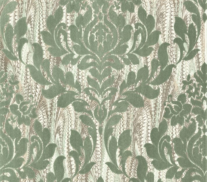 Faversham, Seafoam Green Luxury Flock, 1838 Wallcoverings, 5.3mp / rola