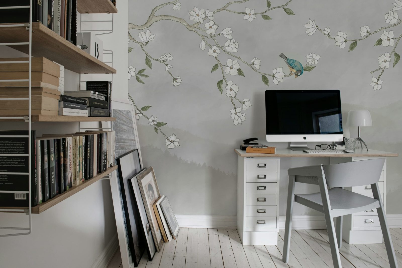Bird in Tree, White, Rebel Walls 3