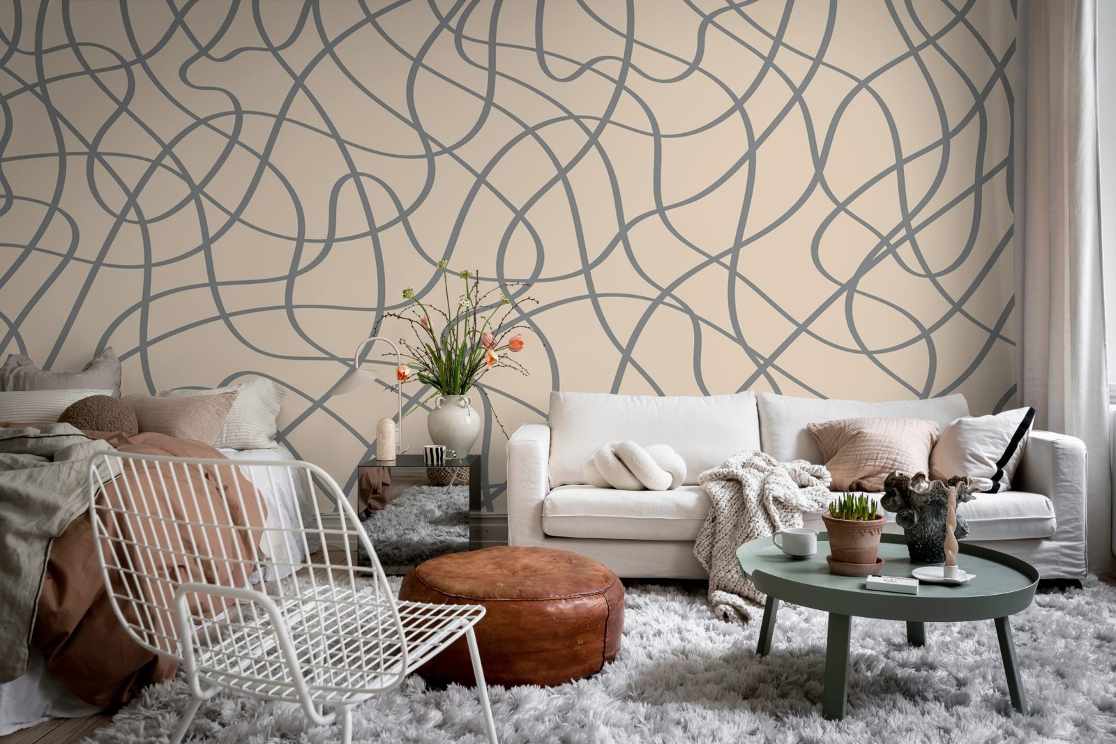 Doodle Lines, Beige, Rebel Walls 2