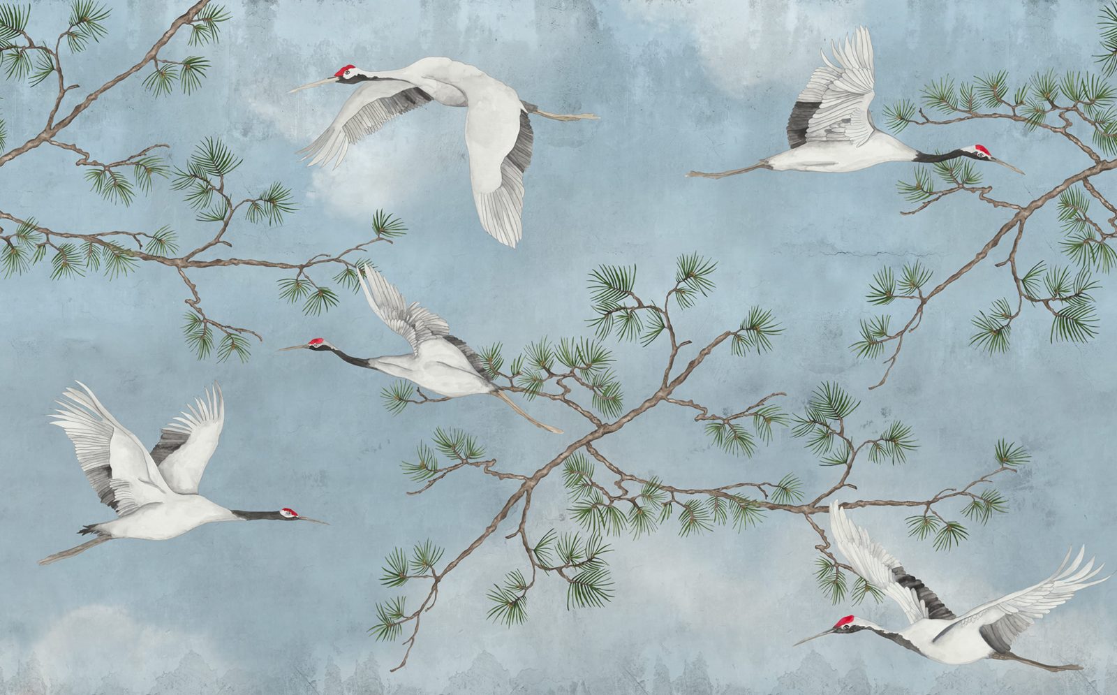 Majestic Cranes, Blue, Rebel Walls